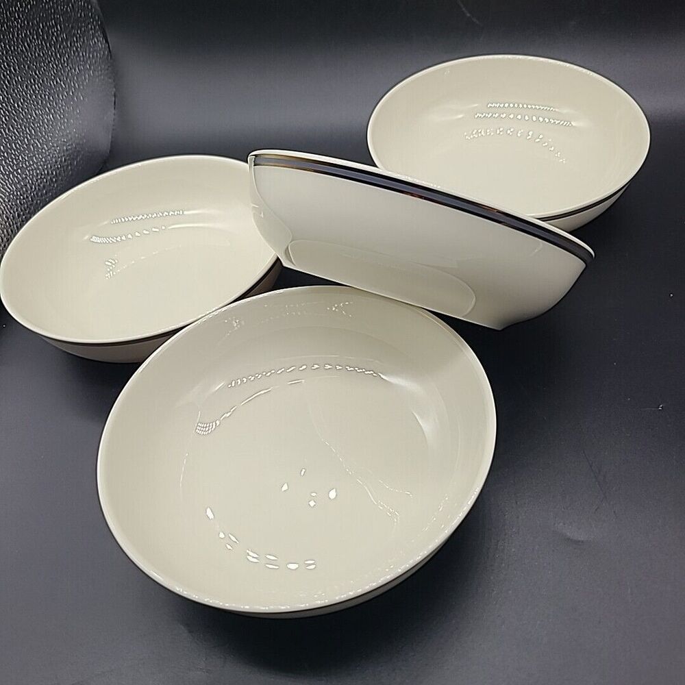 Pickard Set (4) COUP BOWLS Gray Gold Rim 6.5" Fine Porcelain USA Hand Decorated